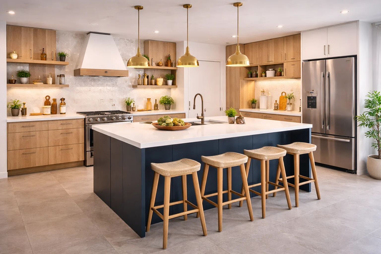 Cocina moderna con acentos dorados